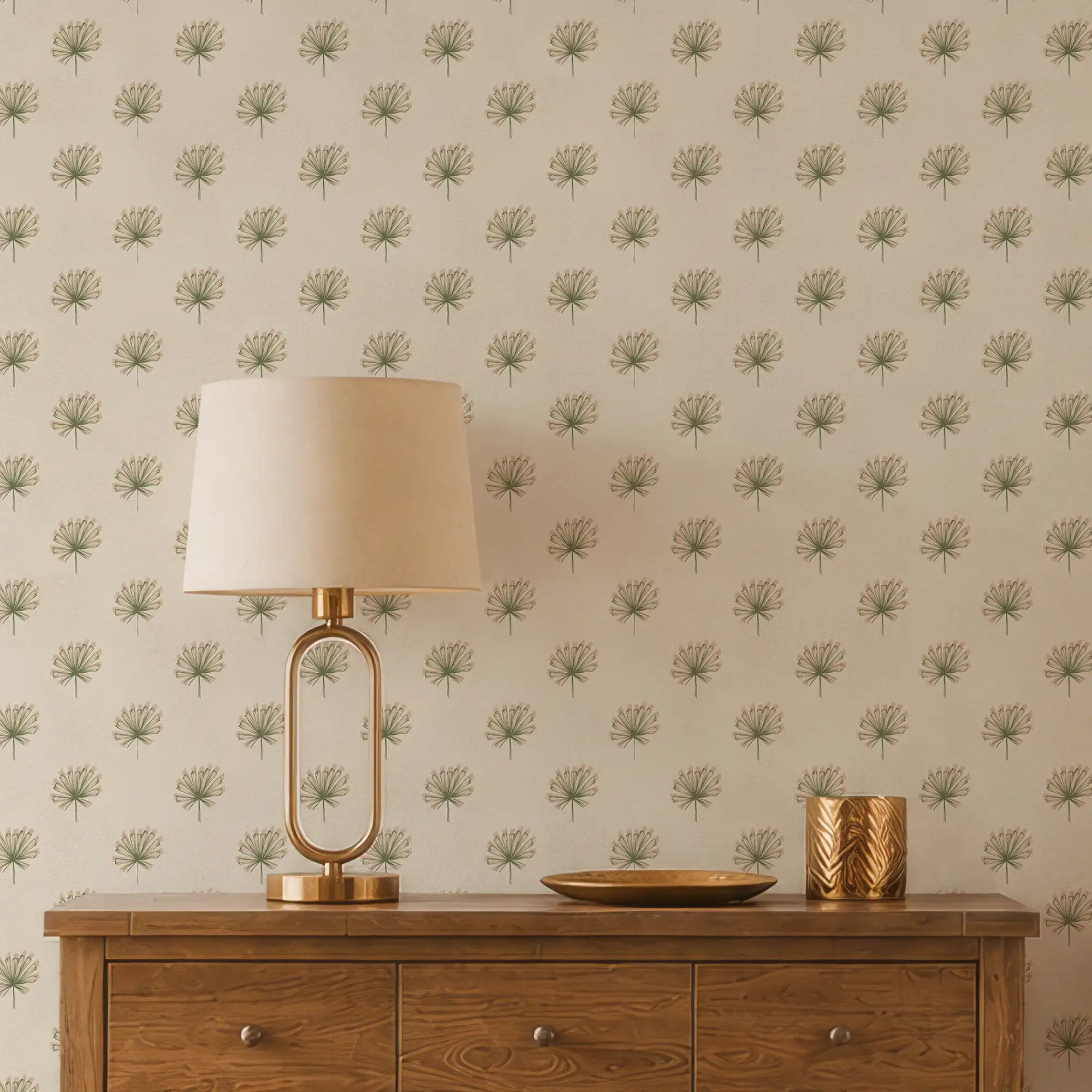 Tiny Tropics Wallpaper in Green on Cream