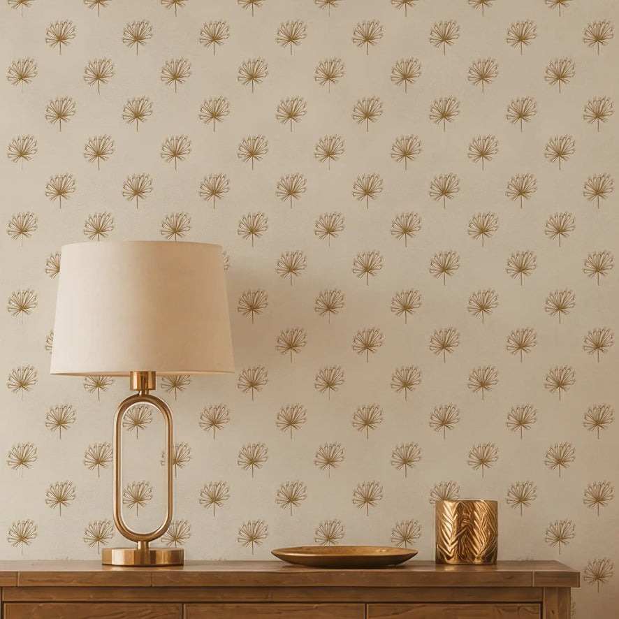 Tiny Tropics Wallpaper in Honey on Cream