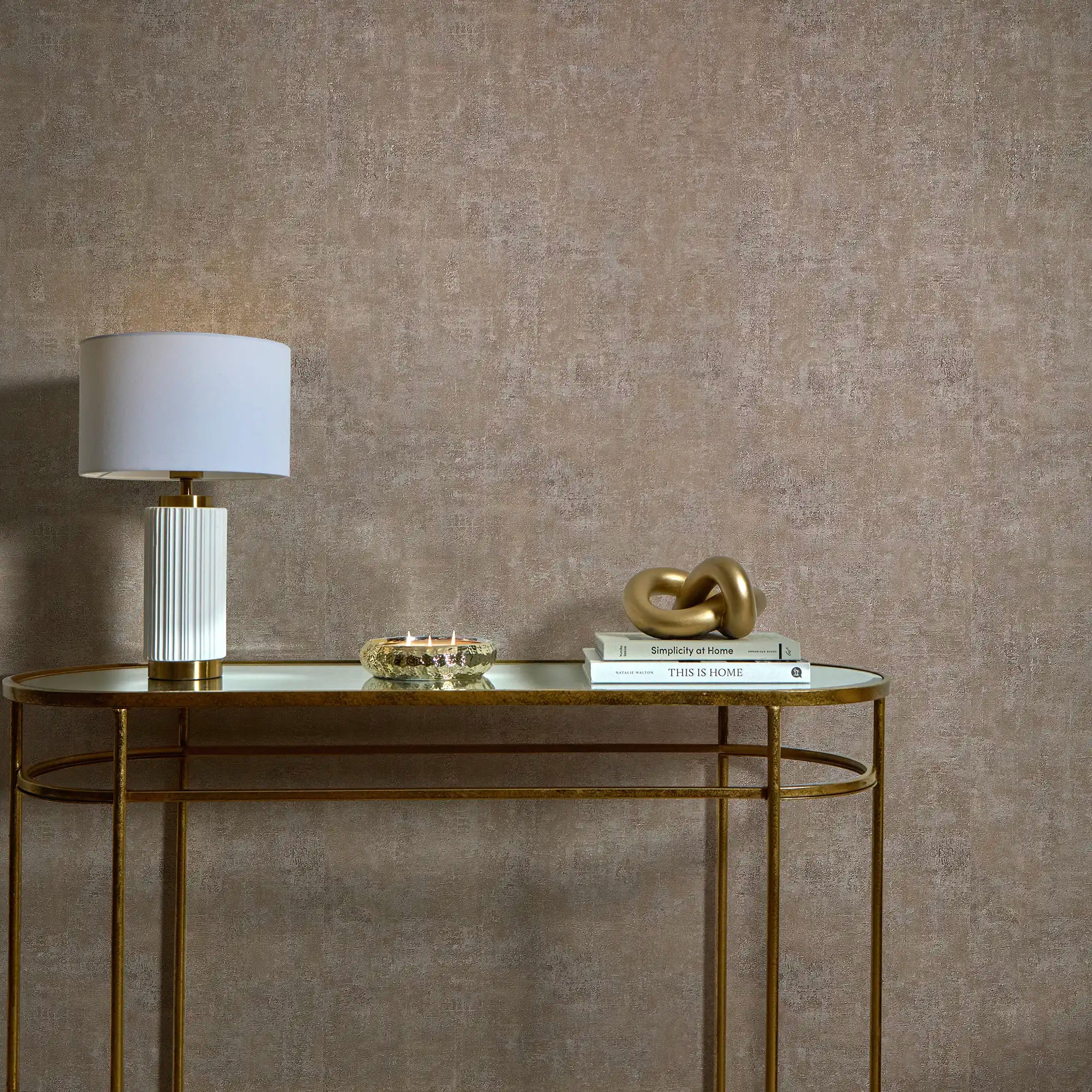 Torino Wallpaper in Cappuccino with Gold Metallic