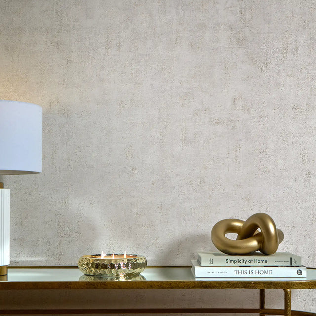 Torino Wallpaper in Stone with Gold Metallic