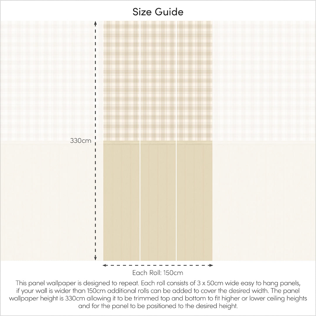 Traditional Check Panel Wallpaper in Cream and Butterscotch with Light Butterscotch Panel