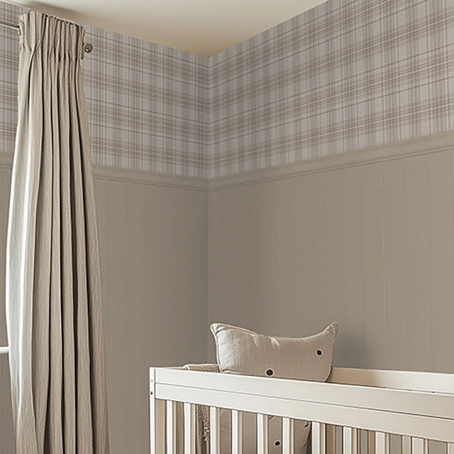 Traditional Check Panel Wallpaper in Cream and Butterscotch with Light Butterscotch Panel