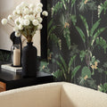 Tropical Paradise Wallpaper in Green on Charcoal