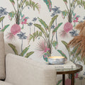 Tropical Paradise Wallpaper in Pink and Green on Cream