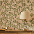 Tropical Rattan Wallpaper in Green on Cream