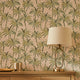Tropical Rattan Wallpaper in Green on Cream