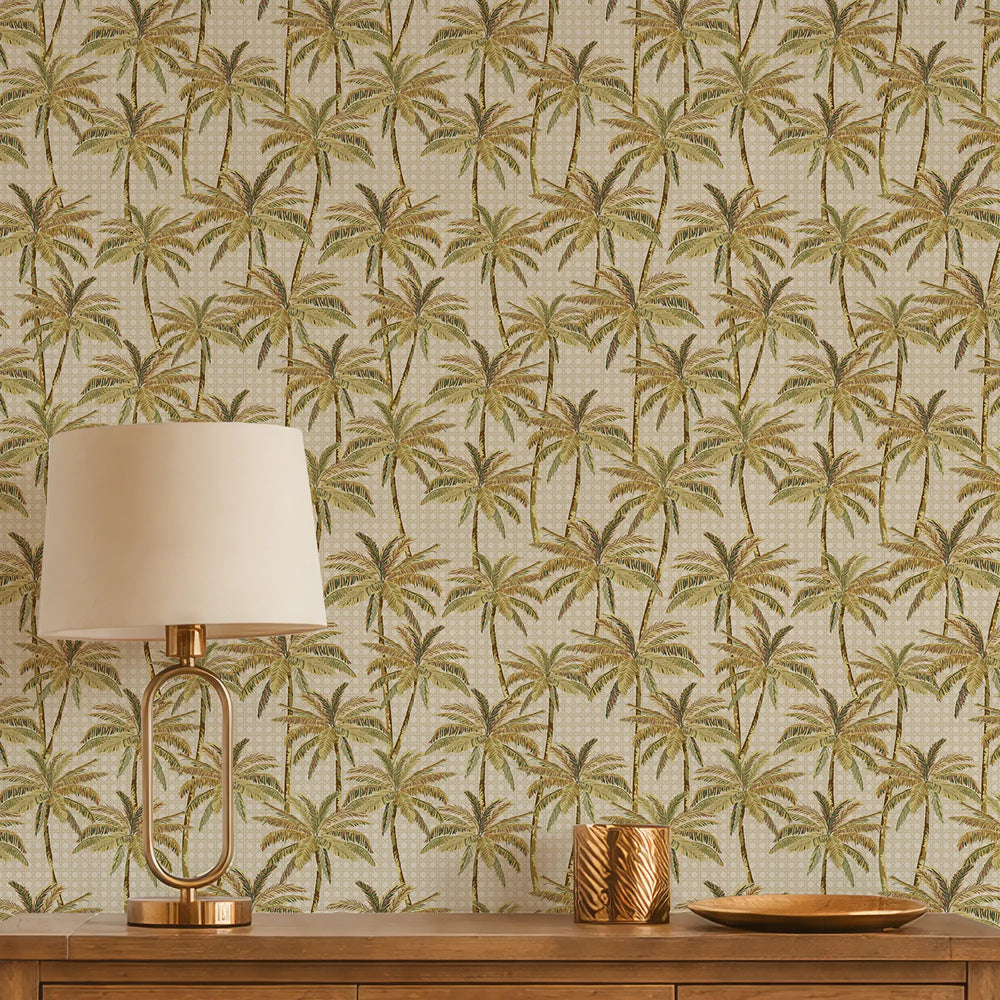 Tropical Rattan Wallpaper in Honey on Cream