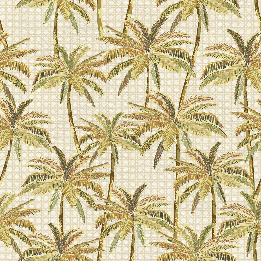 Tropical Rattan Wallpaper in Honey on Cream