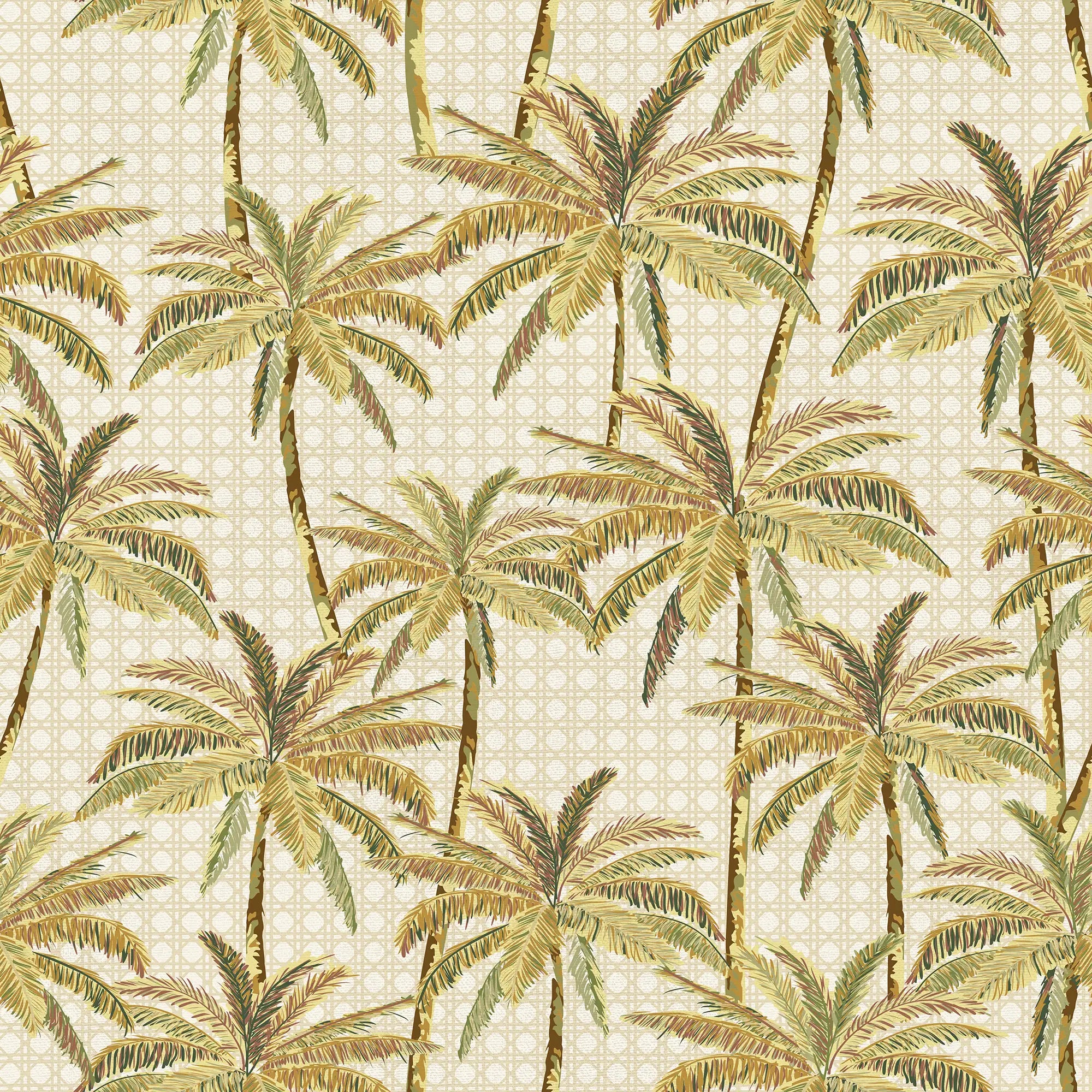 Tropical Rattan Wallpaper in Honey on Cream
