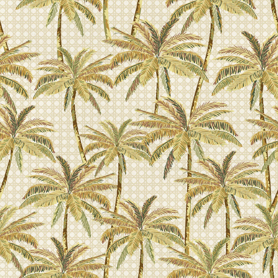 Tropical Rattan Wallpaper in Honey on Cream