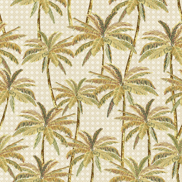 Tropical Rattan Wallpaper in Honey on Cream