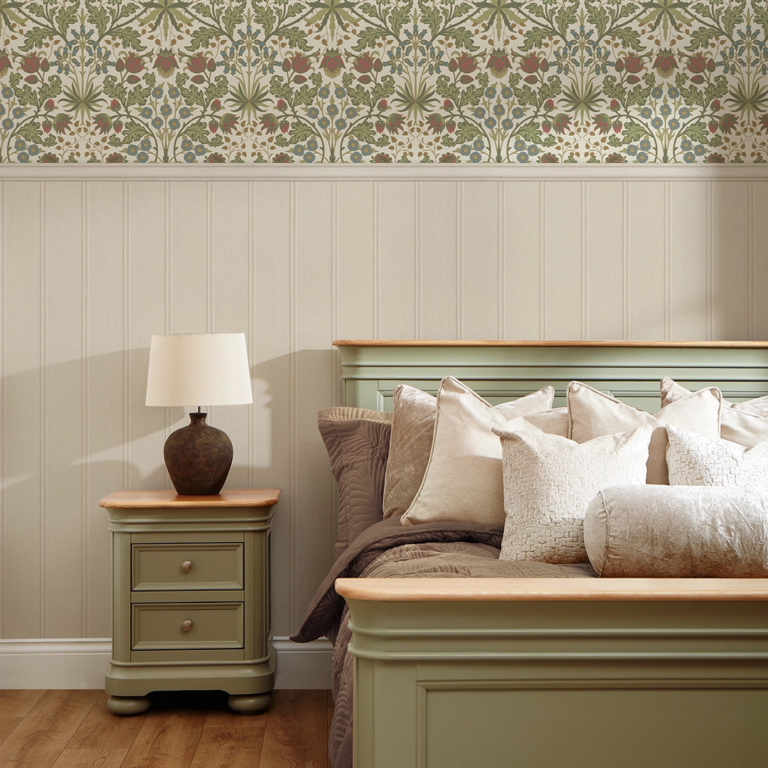 Tulip Trellis Panel Wallpaper in Sage Green on Cream with Cream Panel