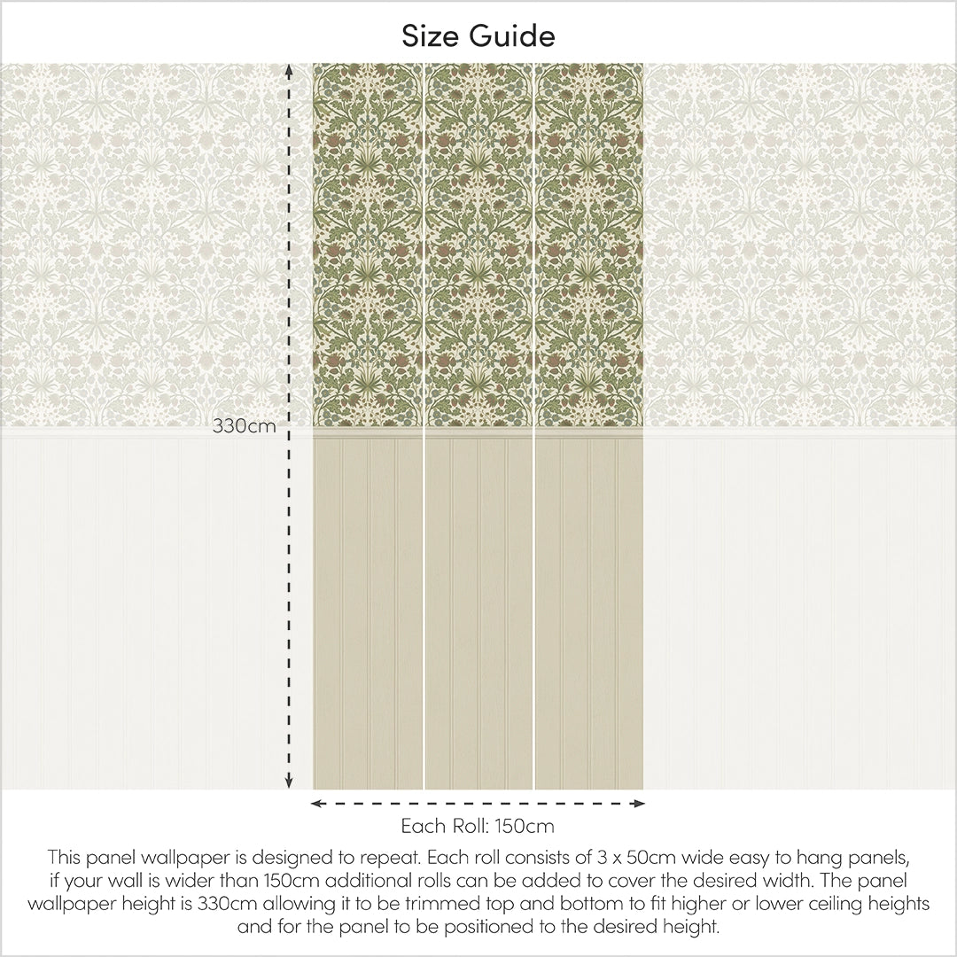 Tulip Trellis Panel Wallpaper in Sage Green on Cream with Cream Panel