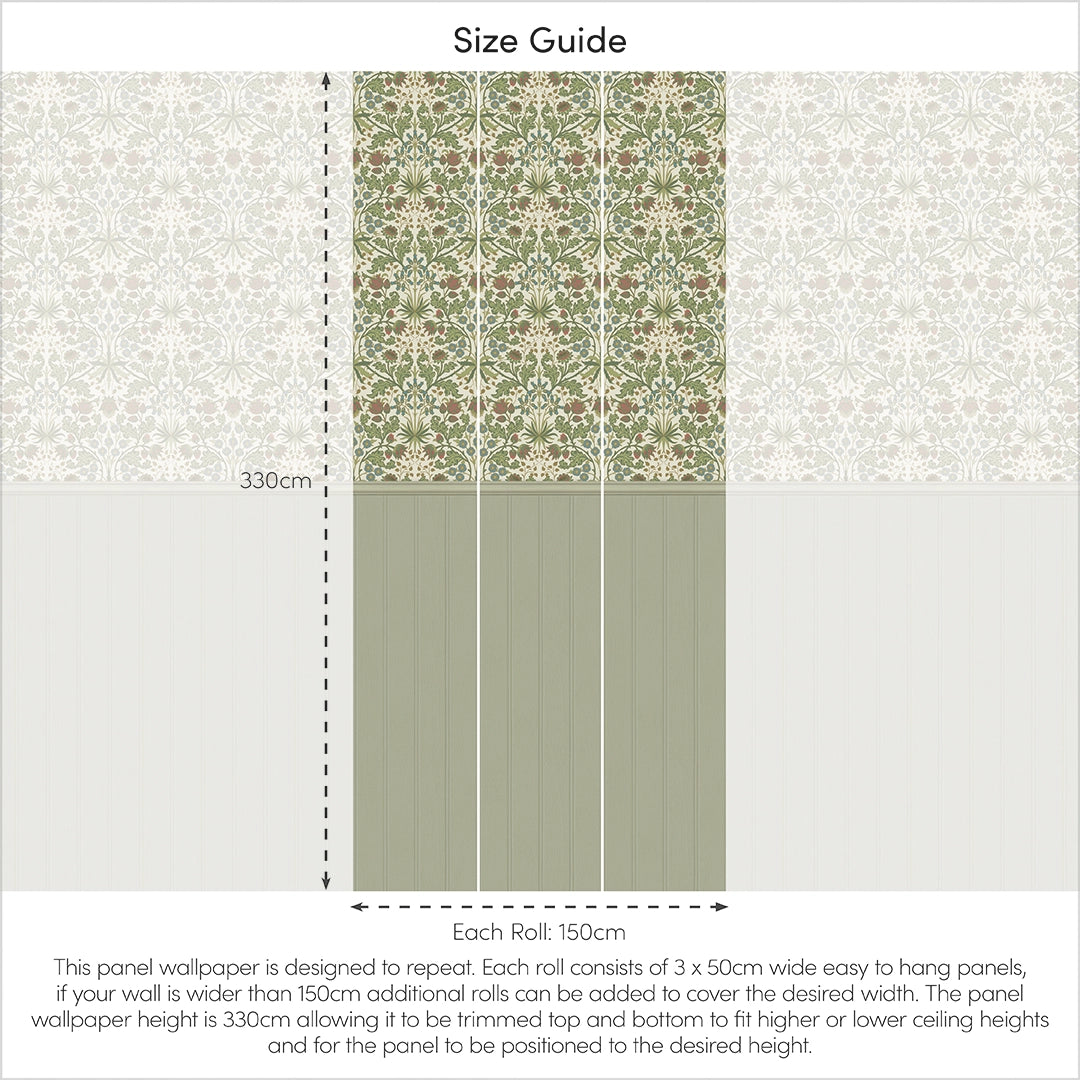 Tulip Trellis Panel Wallpaper in Sage Green on Cream with Sage Green Panel