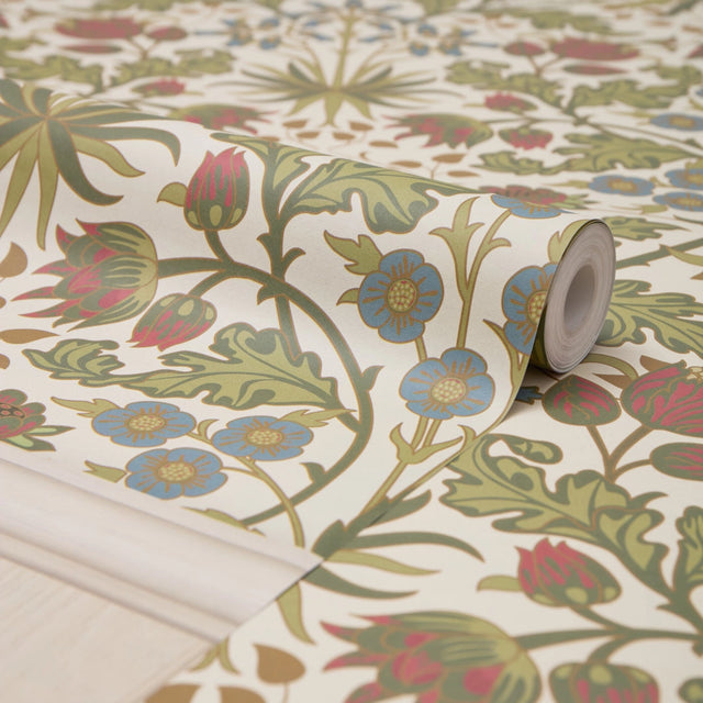 Tulip Trellis Panel Wallpaper in Sage Green on Cream with Cream Panel