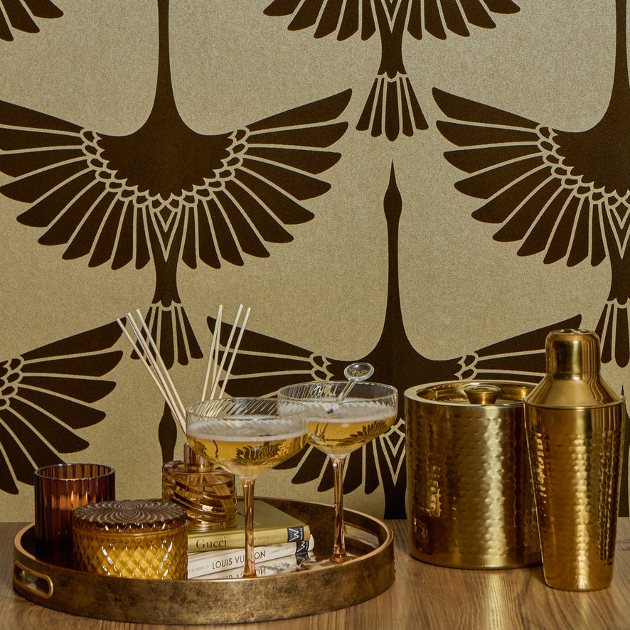Velvet Opulence Wallpaper in Gold and Dappled Umber