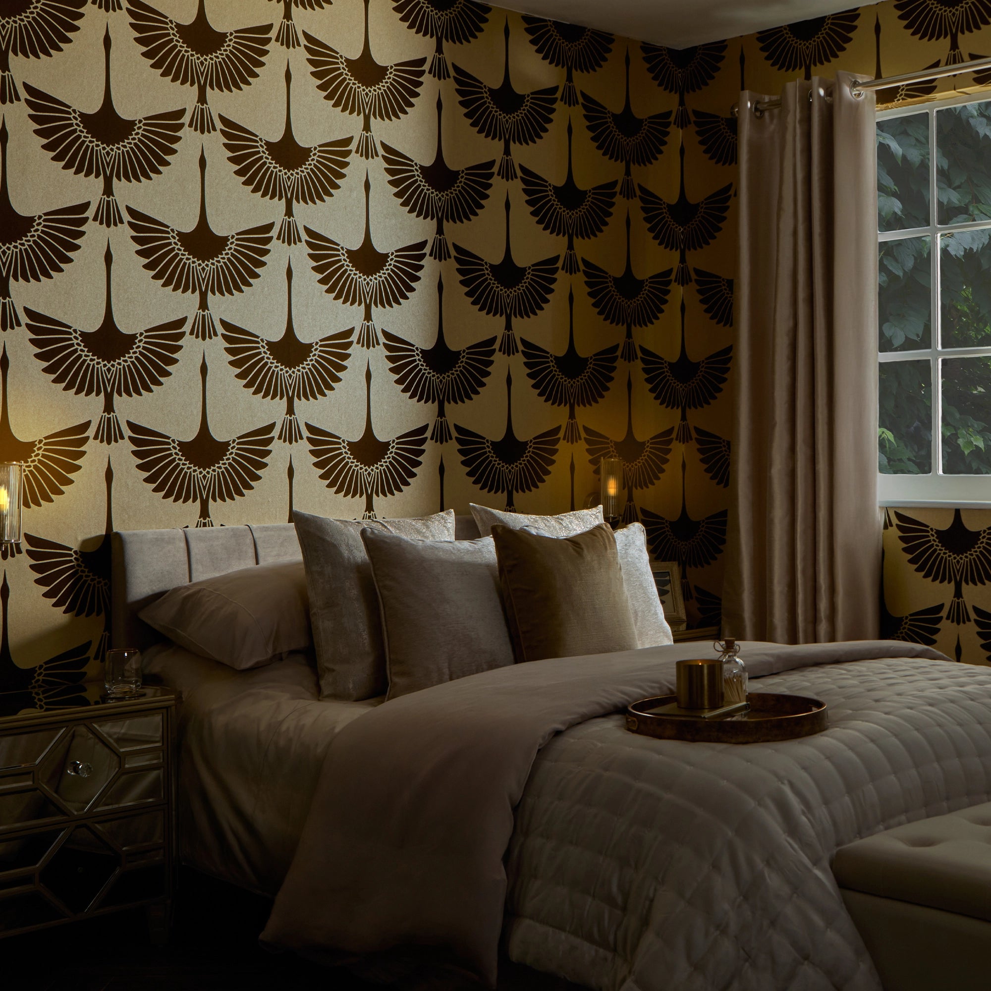 Velvet Opulence Wallpaper in Gold and Dappled Umber