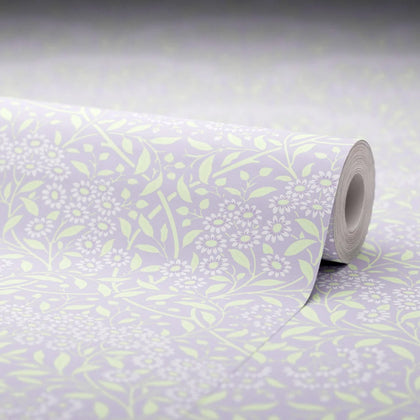 Vintage Daisy Wallpaper in Lavender and Sage