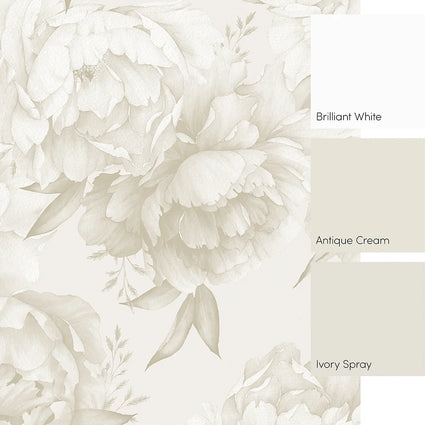 Vintage Peony Mural in Cool Neutrals