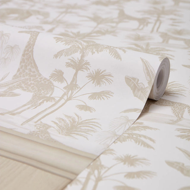 Vintage Explorer Panel Wallpaper in Neutral with Neutral Panel