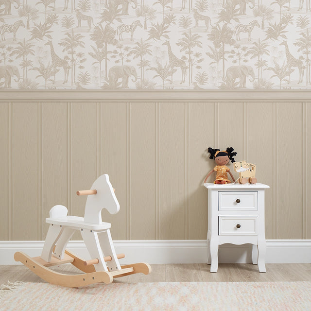 Vintage Explorer Panel Wallpaper in Neutral with Neutral Panel