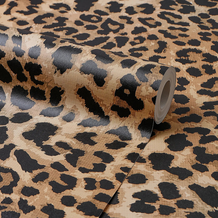 Vintage Leopard Wallpaper in Brown and Black