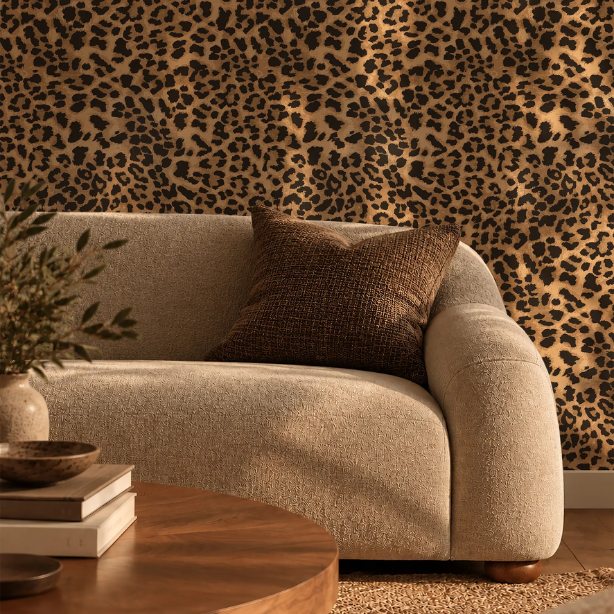 Vintage Leopard Wallpaper in Brown and Black