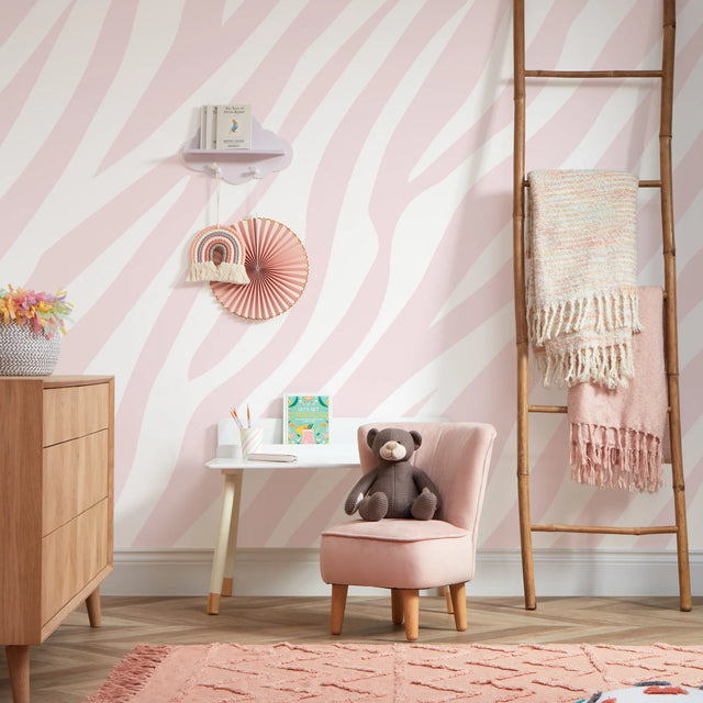 Zebra Print Full Wall Mural in Pink