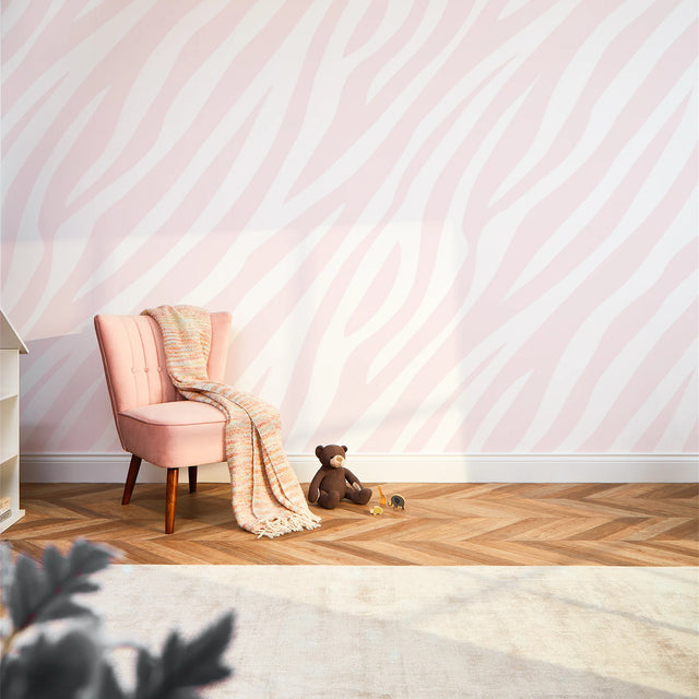 Zebra Print Full Wall Mural in Pink