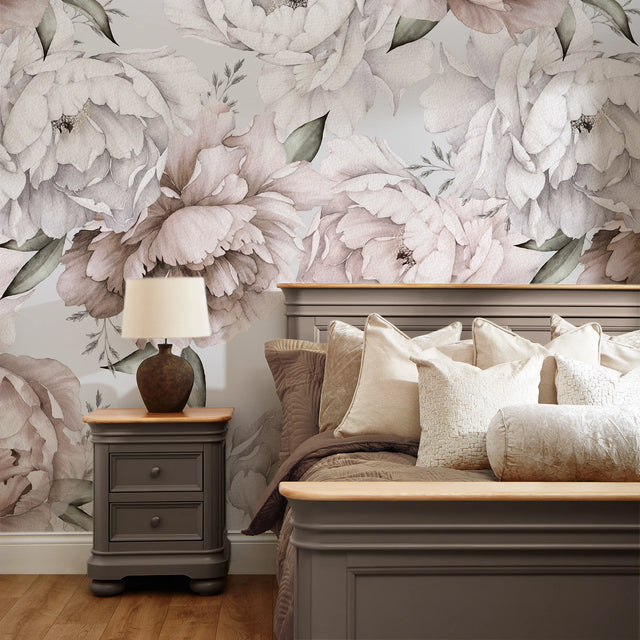 Vintage Peony Full Wall Mural in Blush