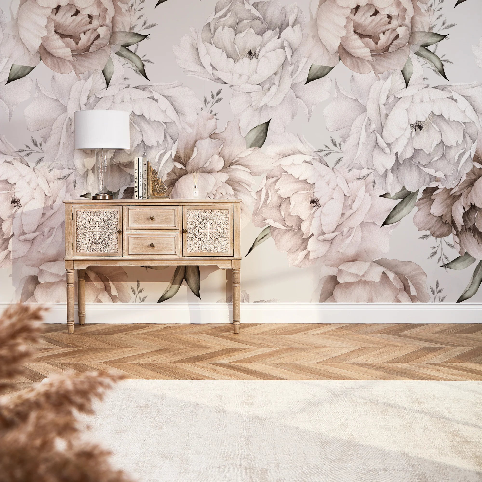 Sample of Vintage Peony Mural in Blush