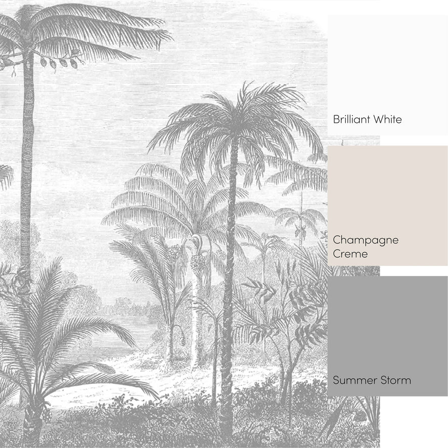 Etched Palms Mural in Grey