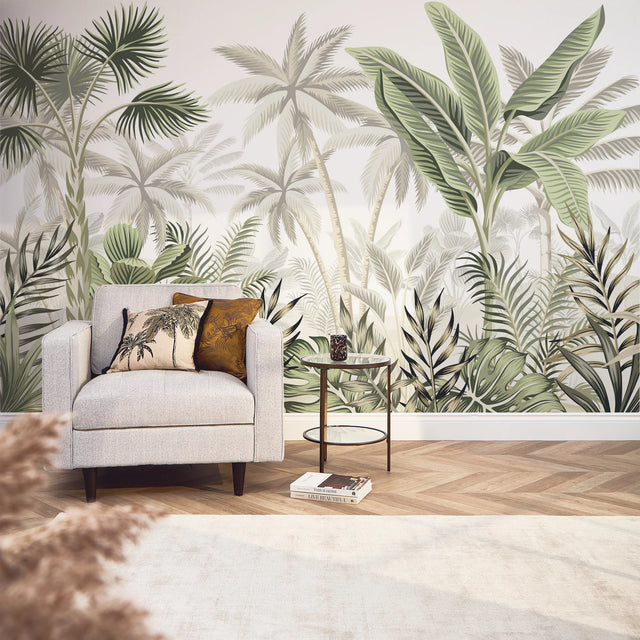 Jungle Escape Full Wall Mural in Green