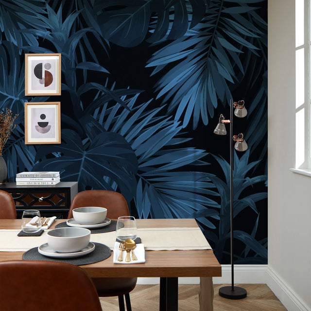 Midnight Tropics Full Wall Mural in Navy