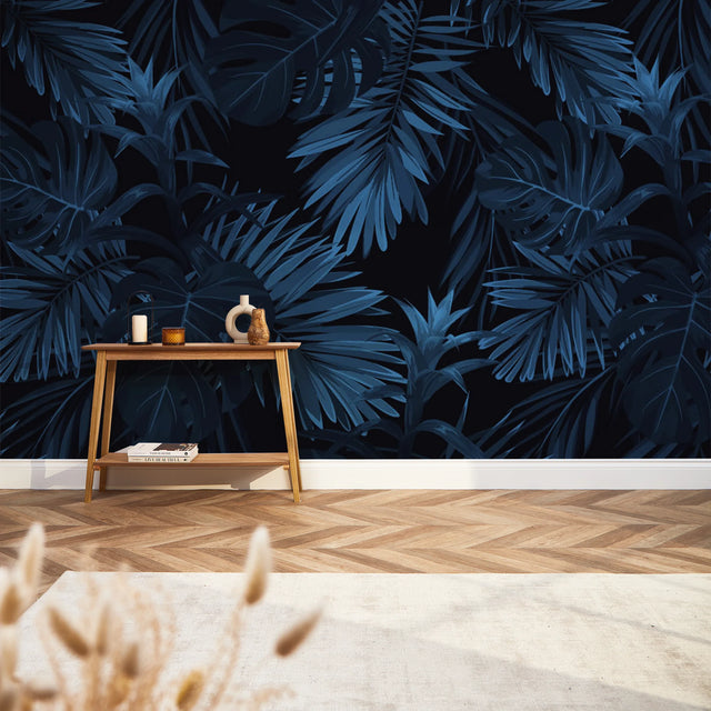 Midnight Tropics Full Wall Mural in Navy