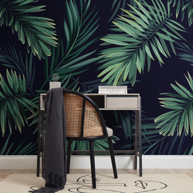 Midnight Tropics Full Wall Mural in Green