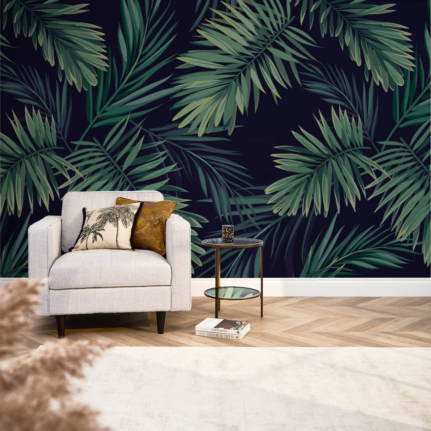 Midnight Tropics Mural in Green – I Love Wallpaper