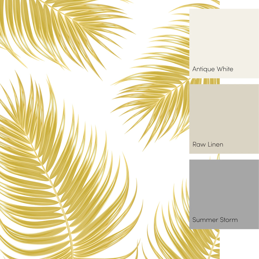 Paradise Palm Fronds Mural in Golden Yellow