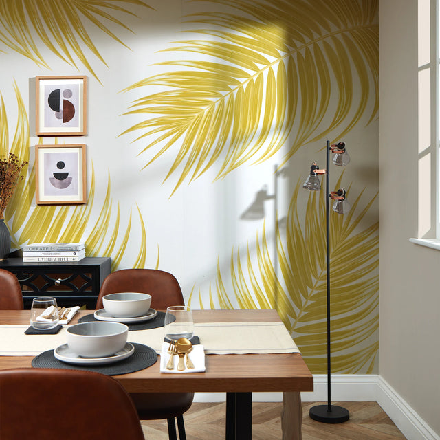 Paradise Palm Fronds Full Wall Mural in Golden Yellow