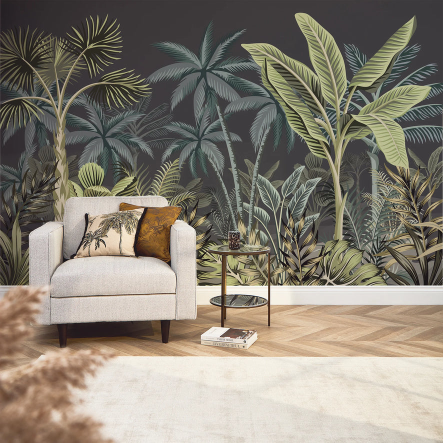 Jungle Escape Mural in Dark Teal and Charcoal