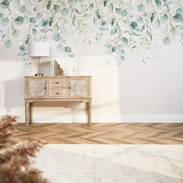 Eucalyptus Cascade Full Wall Mural in Watercolour Greens