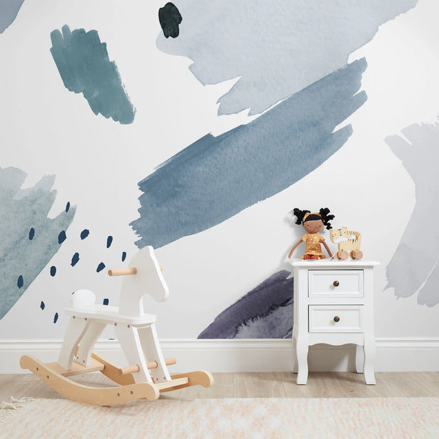 Painters Palette Full Wall Mural in Blue and Teal