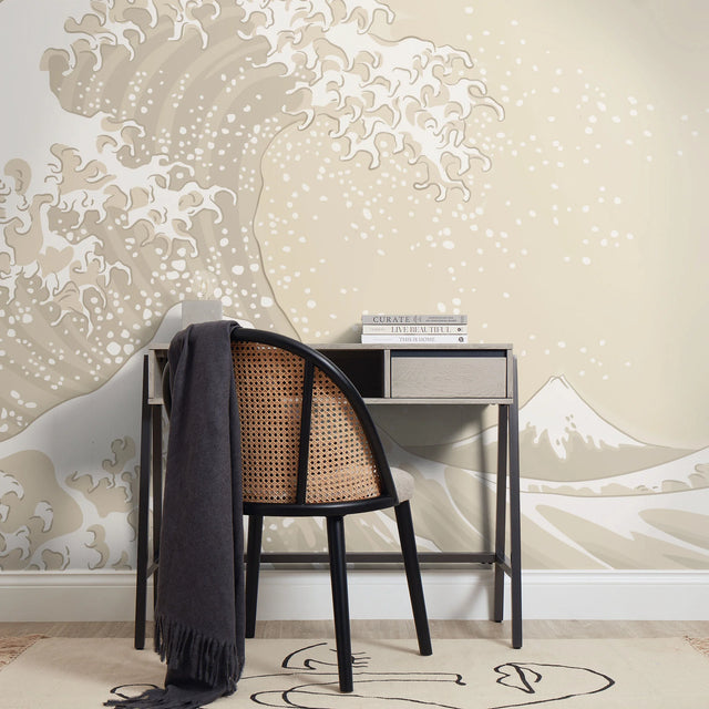 Grand Wave Full Wall Mural in Cream