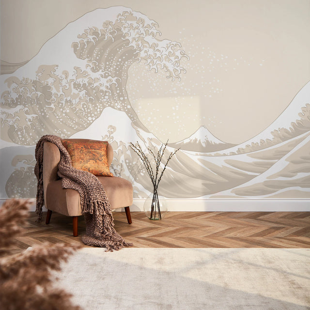 Grand Wave Full Wall Mural in Cream