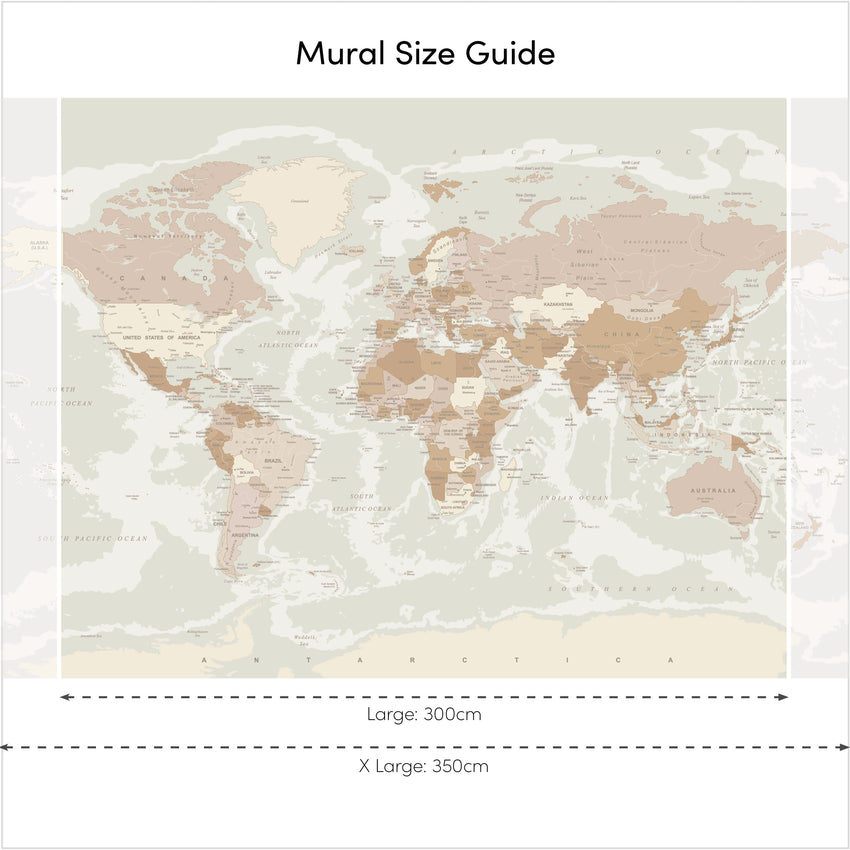World Map Mural in Neutral – I Love Wallpaper
