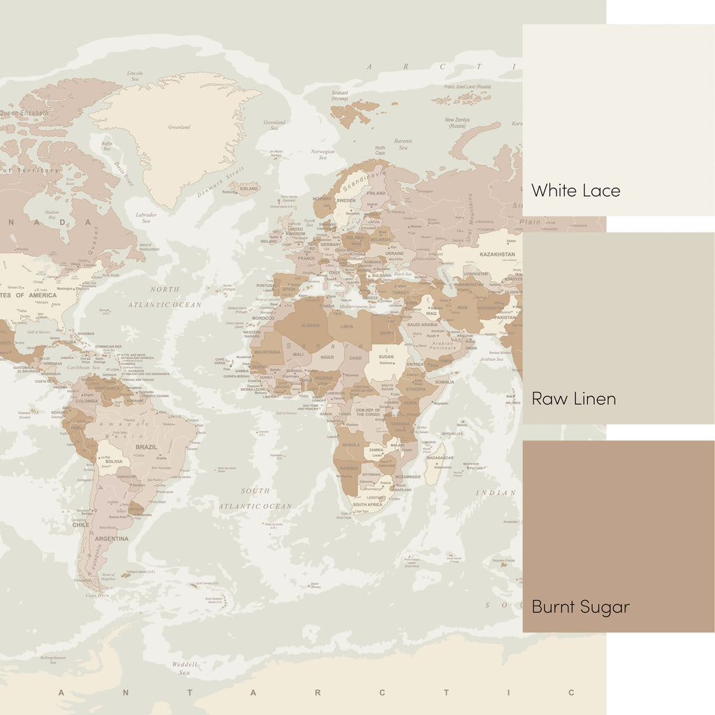 World Map Mural in Neutral – I Love Wallpaper