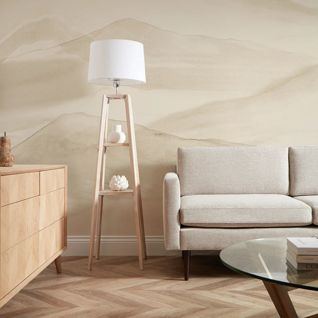 Watercolour Mountains Full Wall Mural in Natural Lime Wash