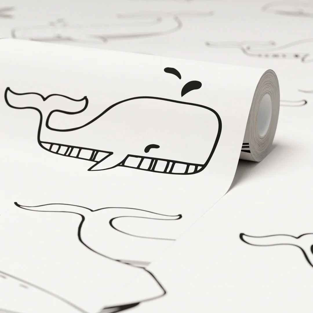 Whale Hello Wallpaper Black and White