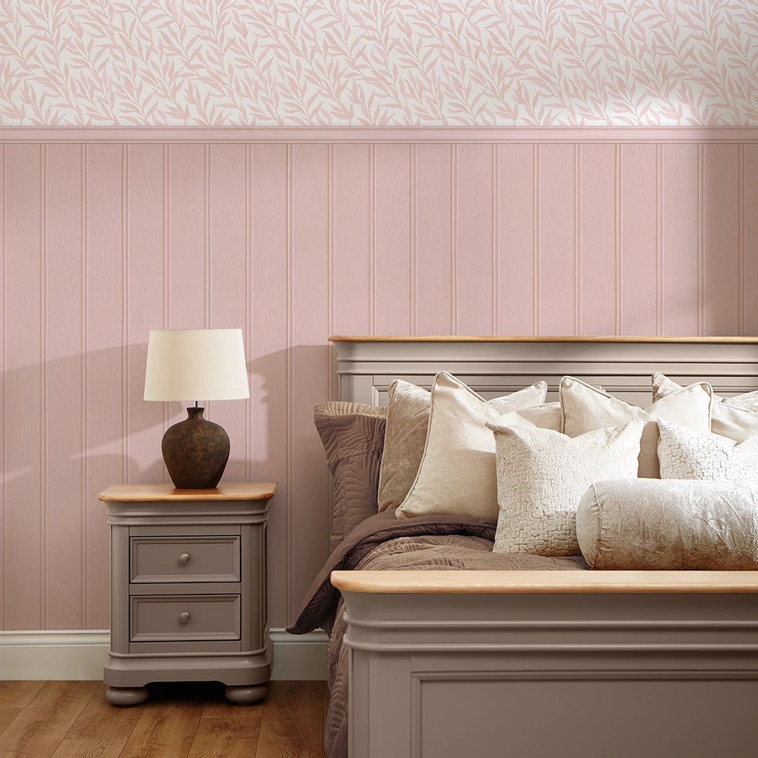 Willow Leaf Panel Wallpaper in Pink with Pink Panel