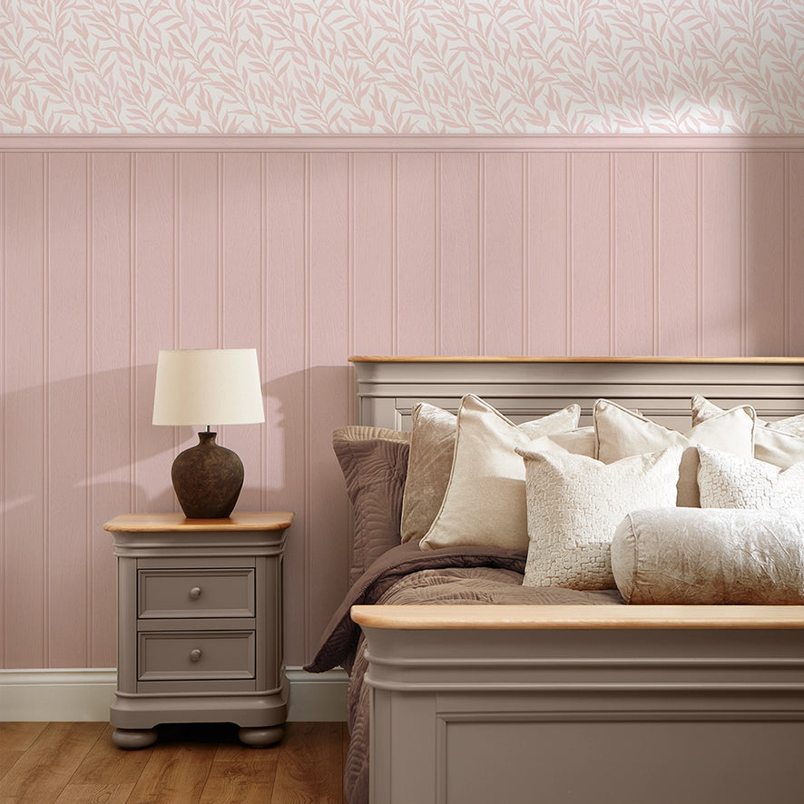 Willow Leaf Panel Wallpaper in Pink with Pink Panel – I Love Wallpaper